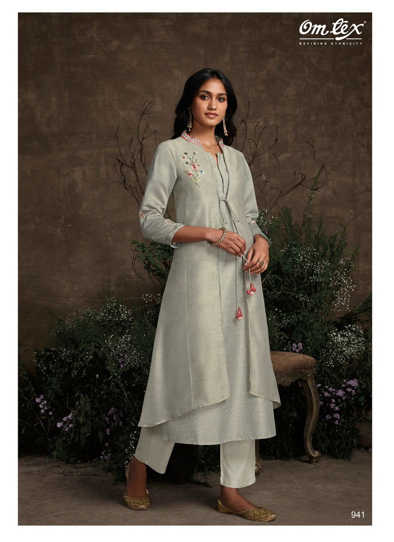 Omtex Royal Garden Exclusive Designer Berry Silk With Embroidery And Handwork Kurti With Bottom Collection 
